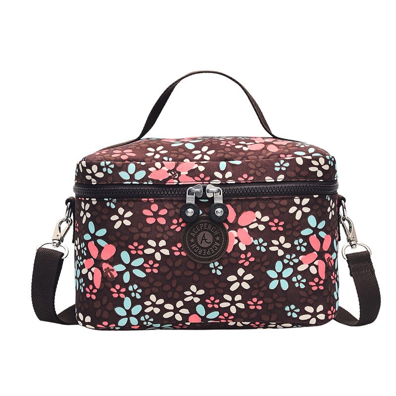 ACEPERCH Women Original Lunch Bags Kids Thermal Cooler Food Insulated Nylon Box Tote Bag Girl Waterproof Travel Lunch Cases Bag: Brown flower