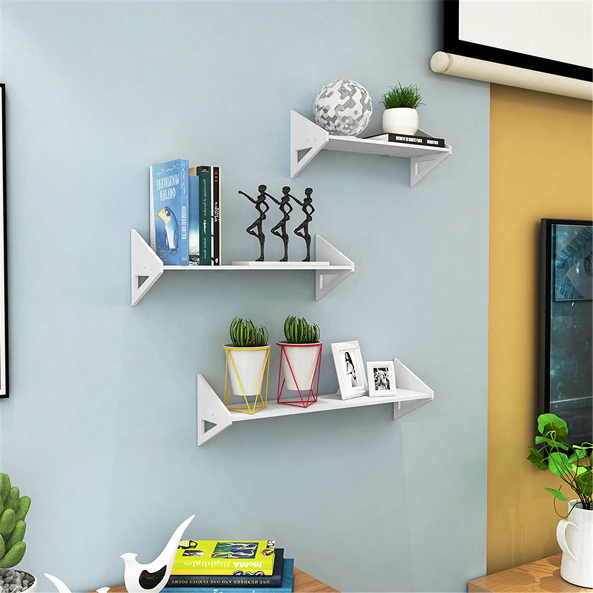 White Wall Shelf Wall Mounted Storage Rack Organization For Bedroom Kitchen Bathroom Shower Corner Storage Shelf DIY Kid Room