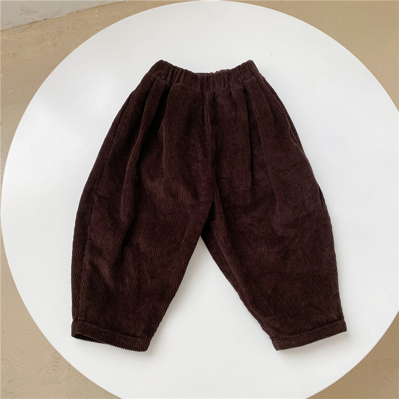 Kinderen Pure Kleur Corduroy Broek Jongens En Meisjes Zachte Losse Comfortabele Radijs Broek: Coffee / 5T