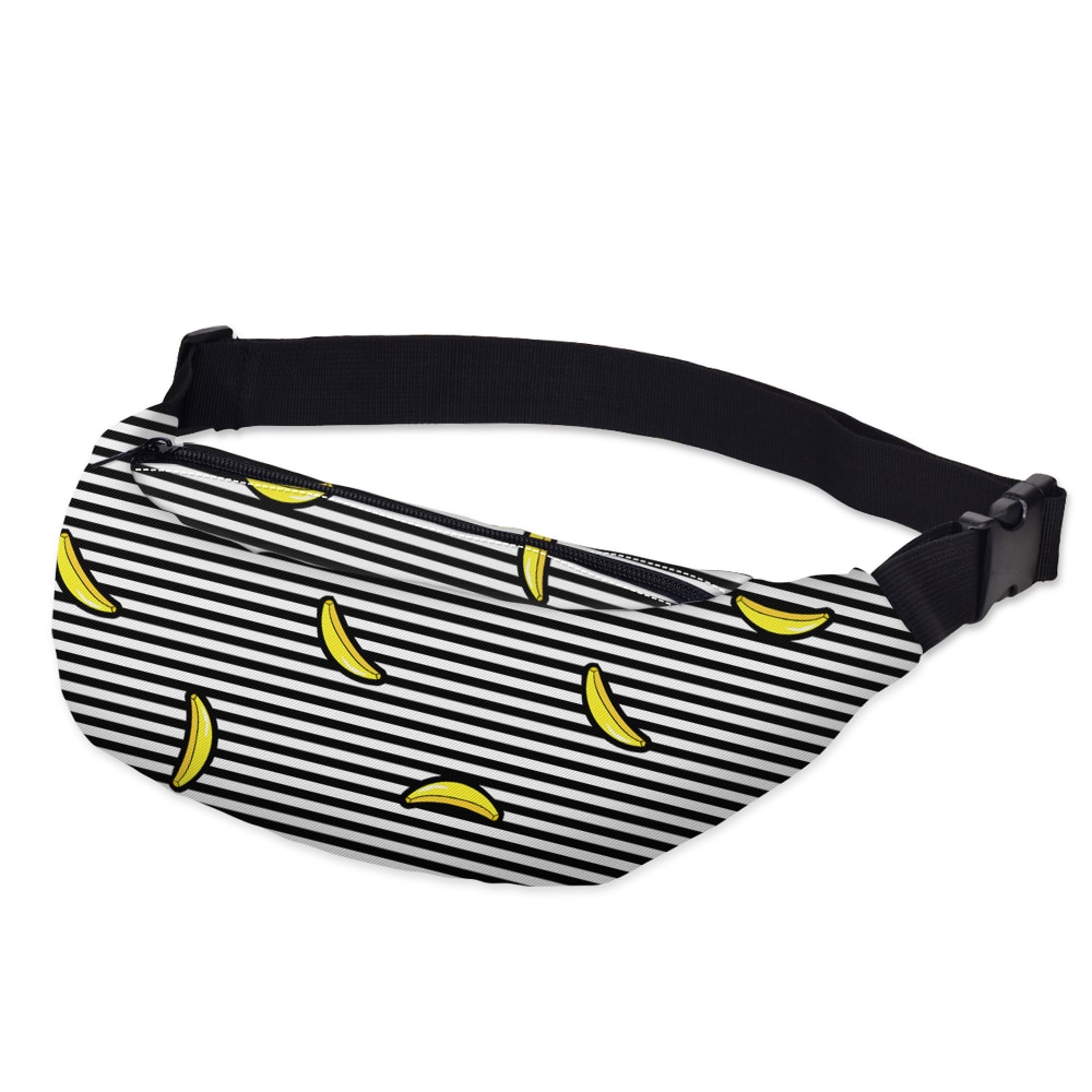 Deanfun 3d impresso cintura sacos pacote listrado com teste padrão de banana faixa ajustável para ao ar livre fanny packs yb20