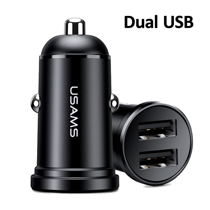 Usams Dual Usb Car Charger Voor Telefoon 2.4A Snelle Mobiele Telefoon Oplader Adapter Voor Iphone 11 Pro Samsung Huawei Auto telefoon Oplader: Default Title