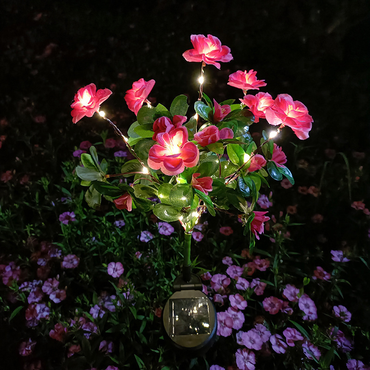 Azalea-plænelampe med 7 hoveder, blomsterlanterne til udendørs belysning, festhave, have, dekorative blomster, solcelle-led, varme lys: Orange