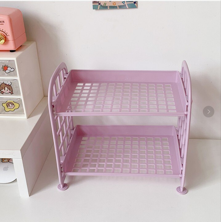 Stapelbaar Mesh A4 Papier Bestand Lade Organizer Document Tijdschriftenrek Plastic Boek Houder Desktop Opslag Mand Plank Briefpapier: light purple