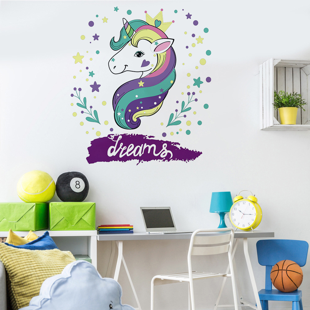 Diy Gouden Eenhoorn Muursticker Voor Kinderkamer Cartoon Decoratieve Sticker Ster Eenhoorn Sticker Verwijderbare Achtergrond Muur Decor