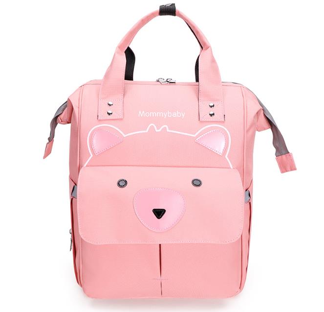 Cartoon Bear Diaper Bag Mummy Backpack Large Capacity Baby Stroller Bag Waterproof Oxford Handbag Maternity Nursing Nappy Bag: Pink bear
