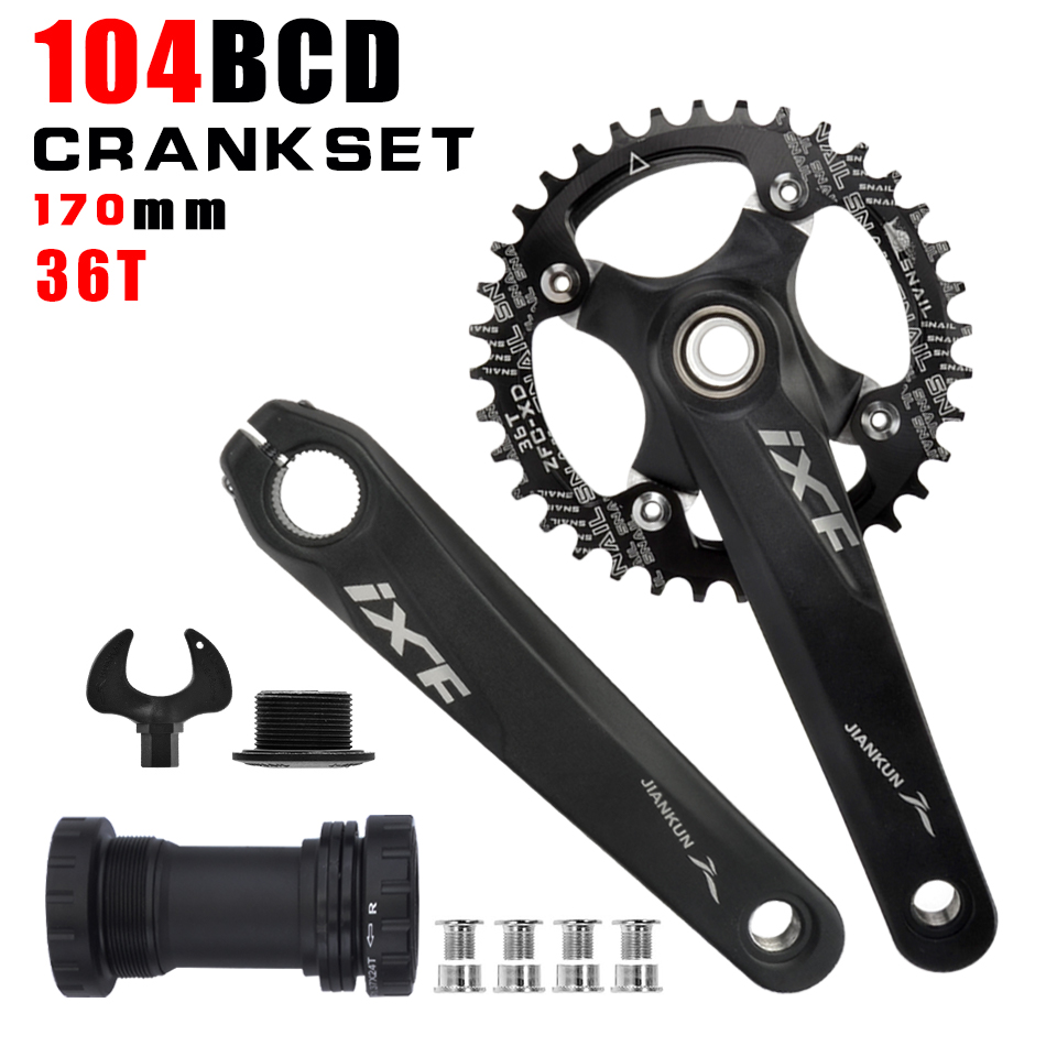 IXF MTB bike crankset bicycle hollow integrated crank modified single disc 104BCD 32 34 36 38 40 42T crankset bottom bracke: Burgundy
