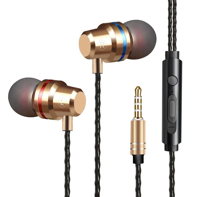 In-Ear Wired Oortelefoon 3.5Mm Oordopjes Koptelefoon Muziek Sport Gaming Headset Met Microfoon Voor Iphone Xiaomi Samsung Huawei stereo: Goud