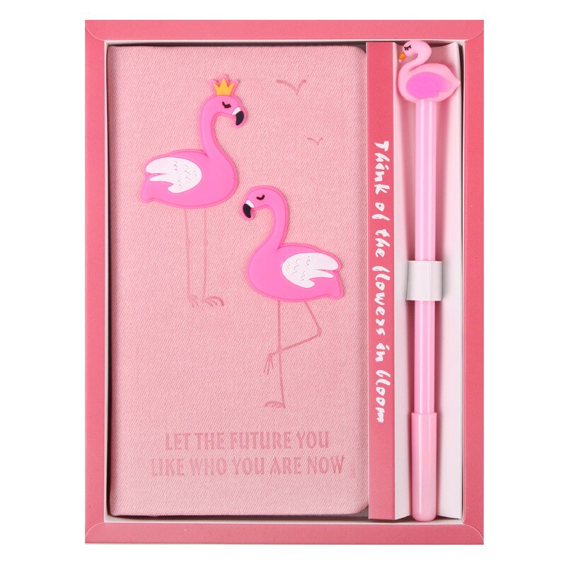 Kawaii Pink Notebook With Gel Pen Flamingo Notepad for Girls Box Set School Supplies Planners Escolar Stationery Sketchbook: 01