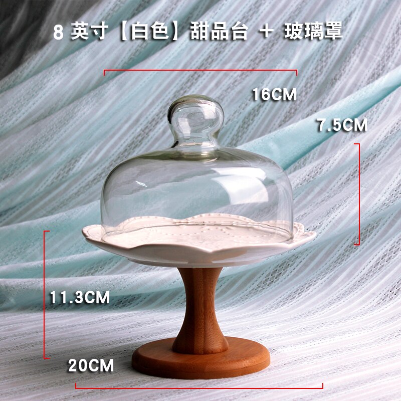 Ceramics Fruit Tray Living Room Snack Tray with Lid Glass Cover European High Plate Cake Stand Exhibition Hall Dessert Rack: A 20x18cm glass