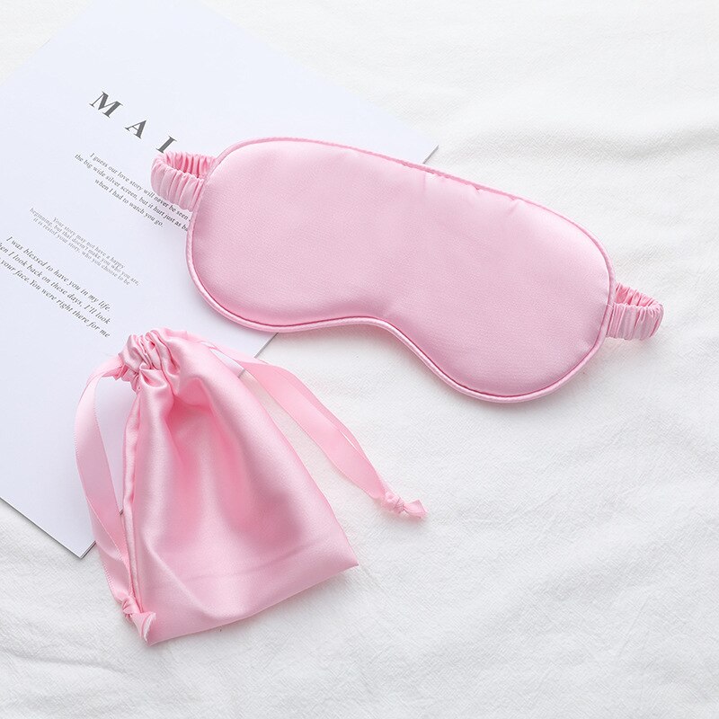 Imitert silke sovende øyemasker skyggelegging lapp deksel bind justerbar øyelapp reise slappe øyepleie verktøy med veske: Rosa 02