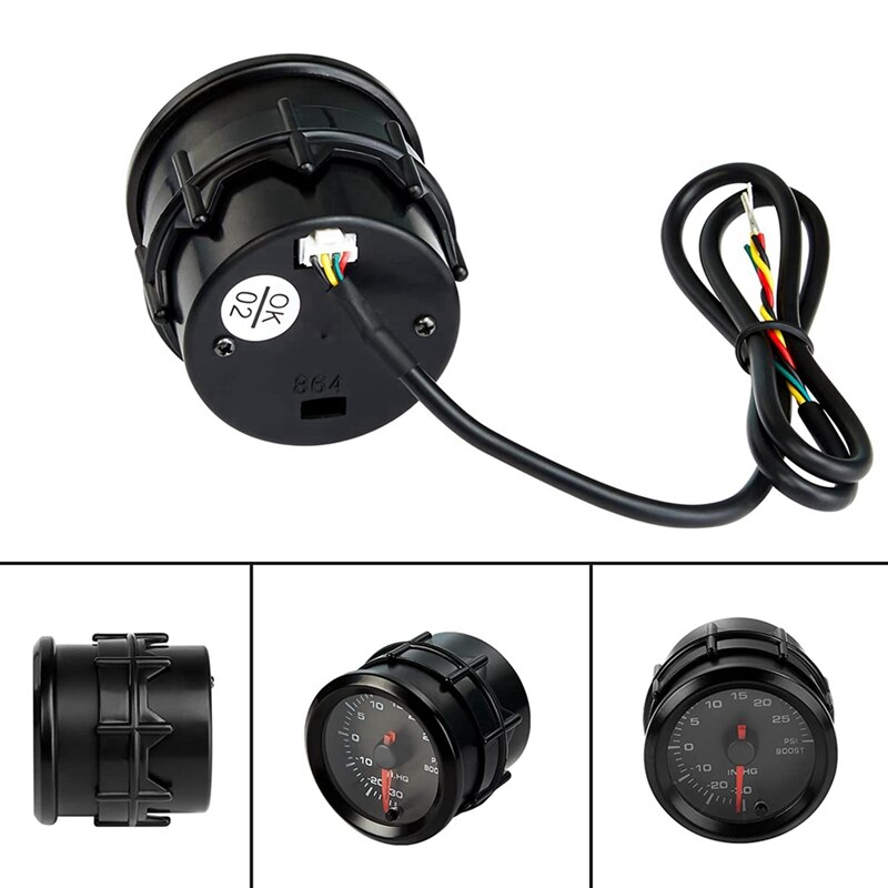 Turbo Boost Vacuum Gauge Kit, 7 Kleur 30 Psi 12V Auto Turbo Boost Meter Gauge Met Zwarte Wijzerplaat Voor Auto Vrachtwagen, 2-1/16 Inch