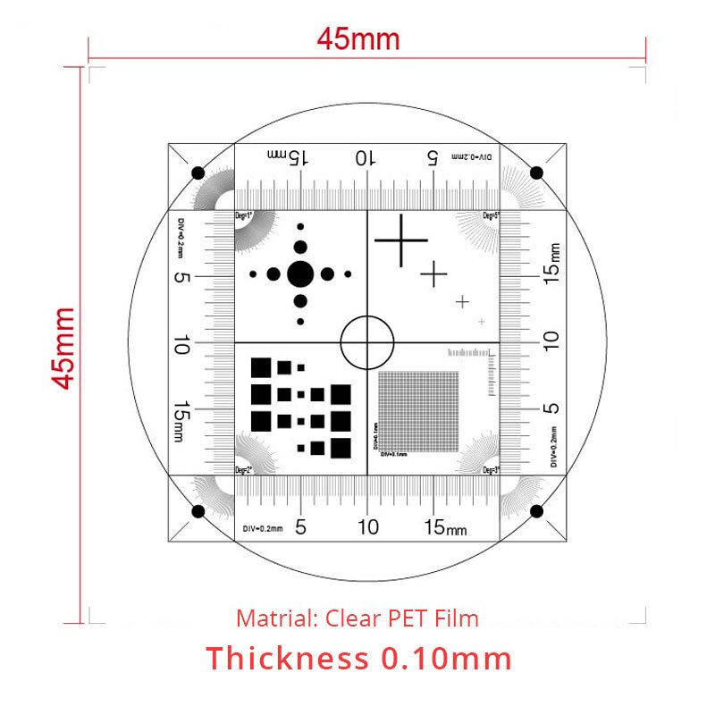 Transparent PET Microscope Micrometer Calibration Ruler multi pattern