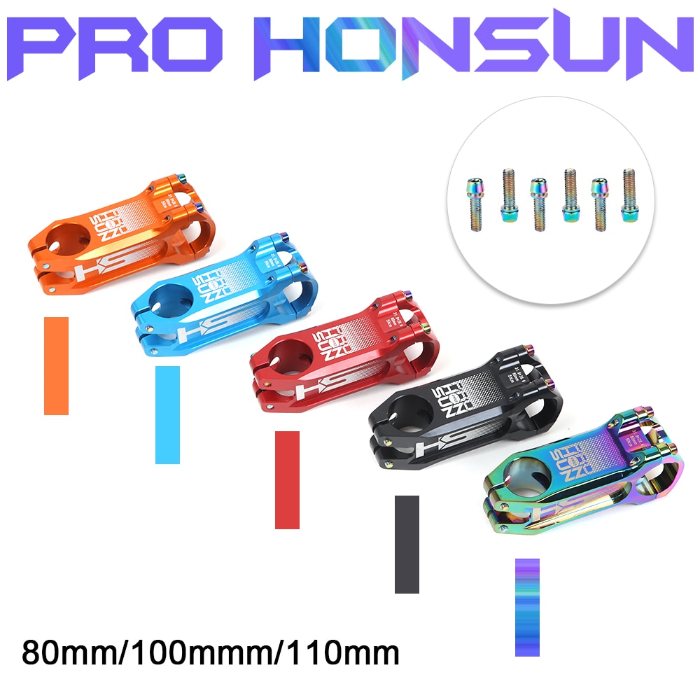 PRO HONSUN 80/100/110mm Rainbow MTB Bike Stem Super Light 31.8*28.6mm Mountain/Road Bike Stem CNC Aluminum Alloy Bicycle Stem