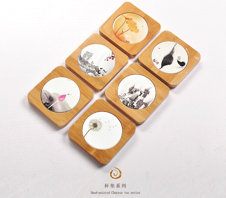 6pcs Hand-painted ceramic coasters and tea mats
