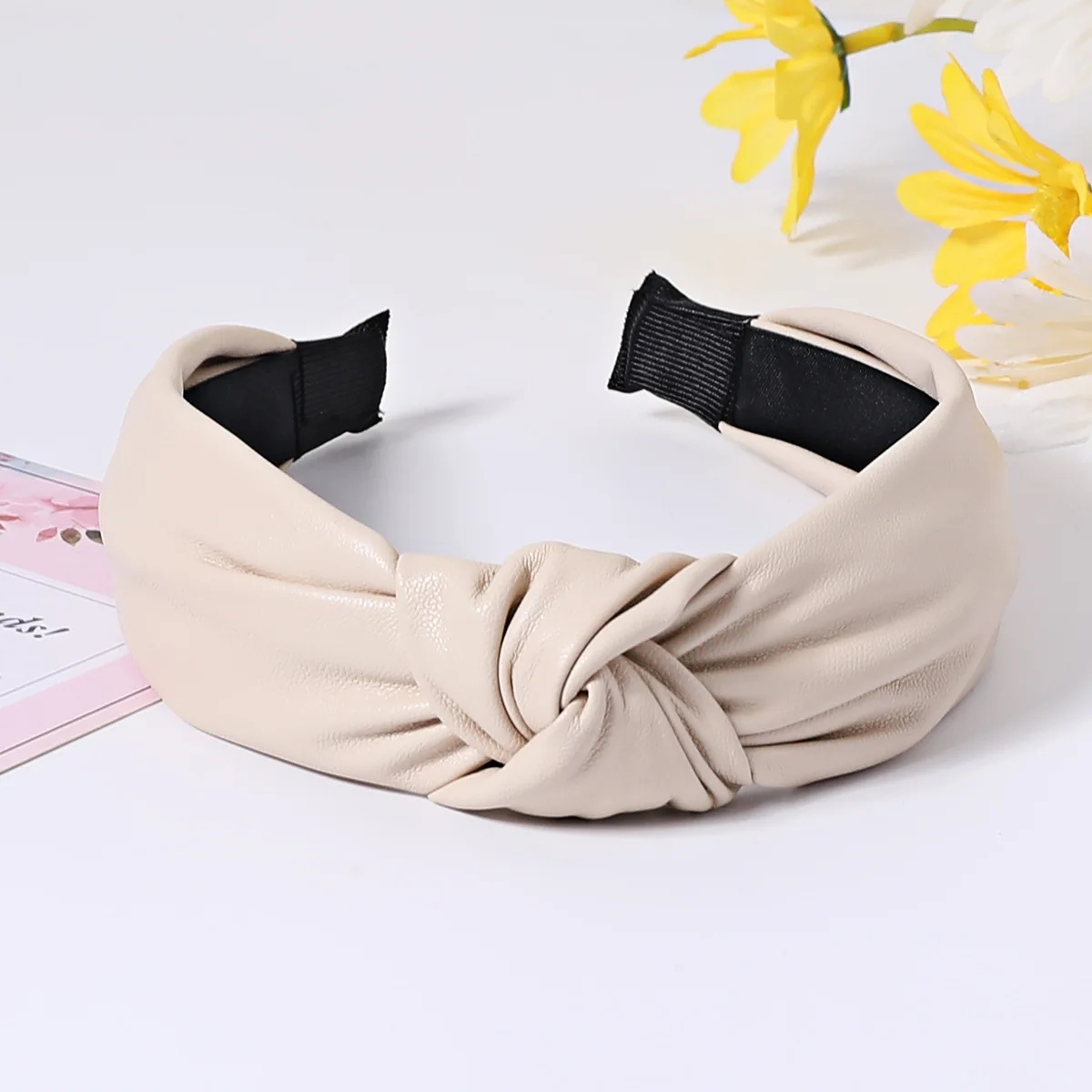 Bandeaux Cheveux Cuir PU X3 - Rembourrés, Rétro, Noir/Blanc/Gris Vert