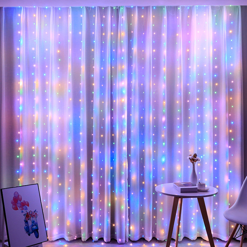 Guirnalda de luces de cortina USB, 8 modos de luz LED navideña para Año , dormitorio, vacaciones, boda, cumpleaños, decoración, luz nocturna de pared