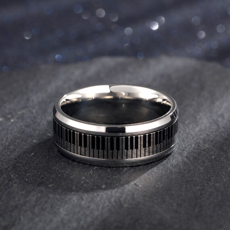 Stainless Steel Men&#39;s Rotatable Piano Pattern Ring Personality Music Lovers Jewelry Accessories