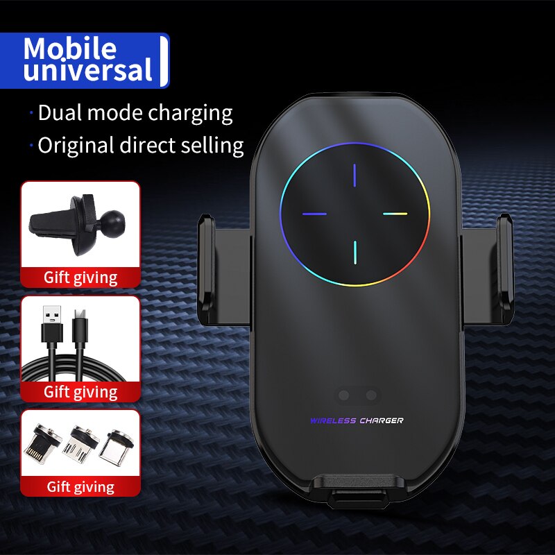 Automatic 15W Qi Car Wireless Charger for IPhone 13 12 11 XR X 8 Samsung S21 S20 Magnetic USB Infrared Sensor Phone Holder Moun: 1pc