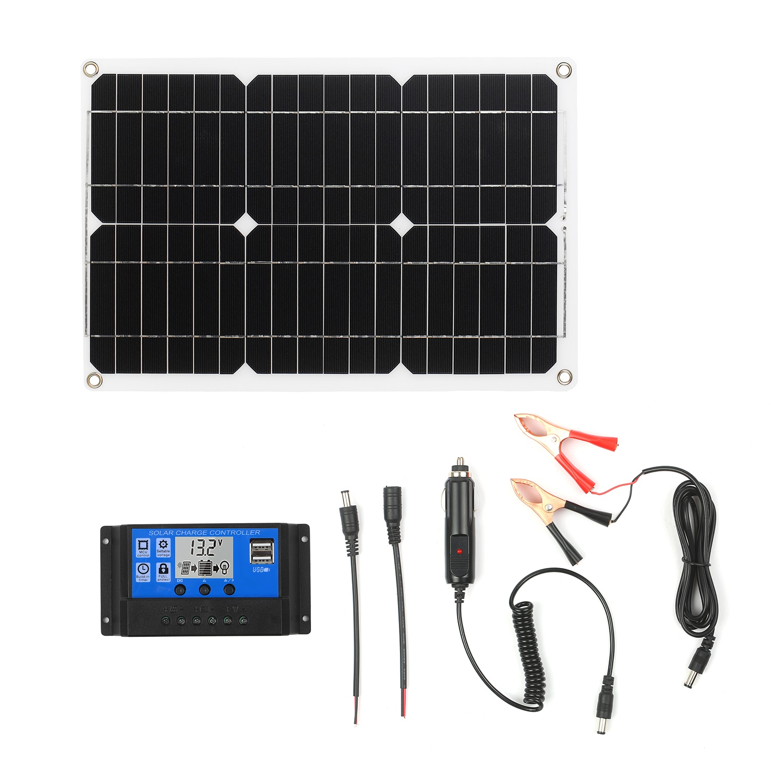 18W 12V Zonnepaneel Kit Dual Usb-poort Monokristallijn Zonnepaneel Module Met Zonne-energie Laadregelaar Sae Aansluiting kabel Kits