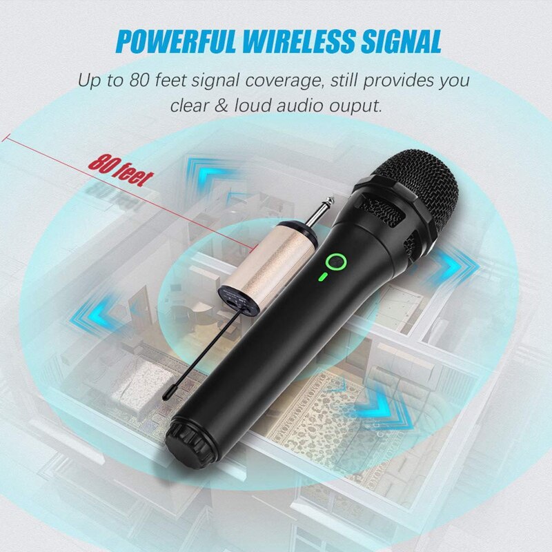 Wireless Dynamic Microphone, UHF Cordless Microphone System with Portable Receiver for House Parties, Karaoke, Meeting
