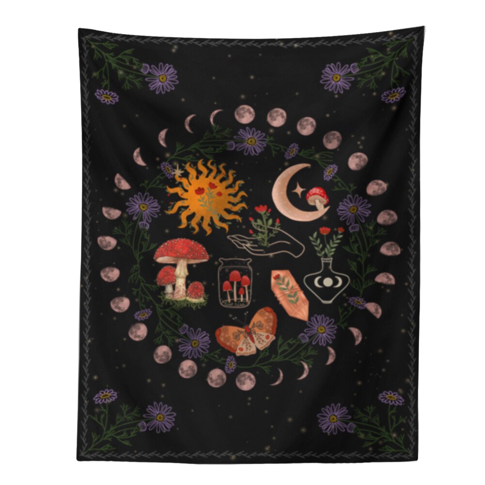 Botanisk kaktus gobelin væghængende måne stjerneklar svampekort hippie boheme gobeliner psykedelisk hekseri boligindretning: 3