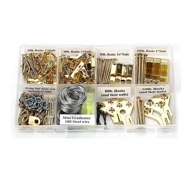 Picture Hangers, Picture Hanging Kit, 225Pcs Heavy Duty Frame Hooks Hardware with Nails for Wall Mounting