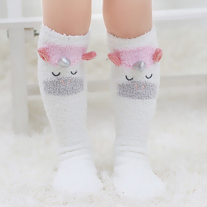 Calcetines de Navidad para bebés y niñas de 1-5y con dibujos de ciervos, unicornios infantiles hasta la rodilla, lazos, calcetines de princesa, bonitos calcetines de tubo largos para bebés: Rosa