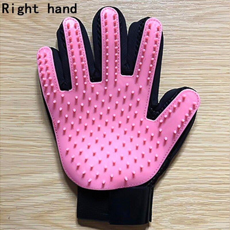 Pet Dog Grooming Glove Silicone Cats Brush Comb Deshedding Hair Gloves Dogs Bath Cleaning Supplies Animal Combs Massage Gloves: right pink