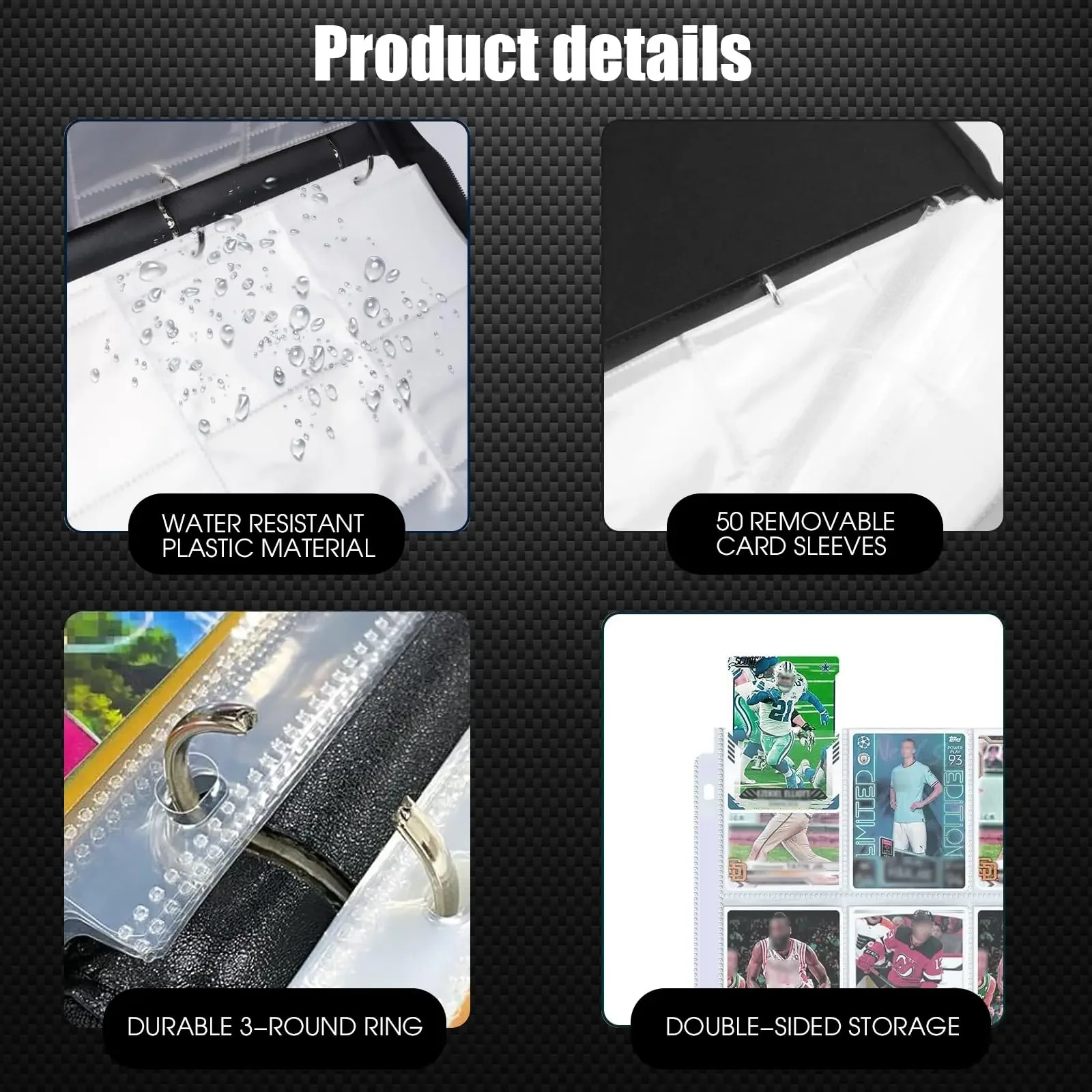 4/9 Pocket Card Collection Binder Binder with Zipper and Handle for Game/Football Card Collector's Book Trading Card Binder