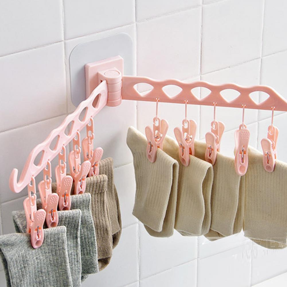 Multifunctionele Hangers Verwijderbare Huishouden Muur Haken Beugel Plastic Winddicht Hanger Wasknijper Ondergoed Sokken Droogrek