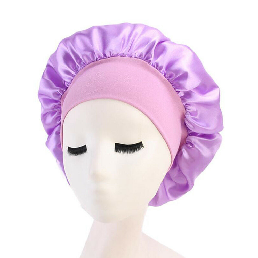 Women&#39;s Satin Solid Wide-brimmed Sleeping Night Sleep Cap Hair Care Bonnet Nightcap Shower Cap For Women Men Unisex Cap Bonnet: 08 Purple