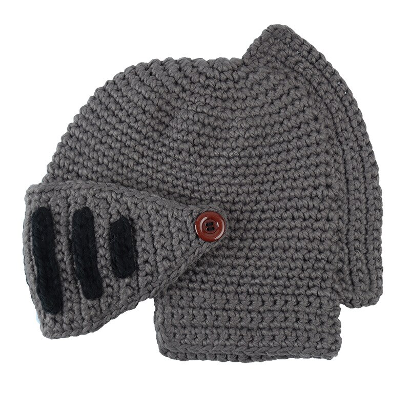 Skullies Beanie Roman Knight Topless Knit Hat Autumn Winter Gladiator Mask Cap Handmade Wild Knitted Male Hat: Dark grey