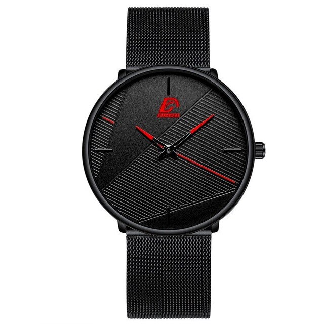 Herreure simple mænd business ultra tyndt rustfrit stål mesh bælte quartz ur minimalistiske armbåndsure til mænd: M sort rød
