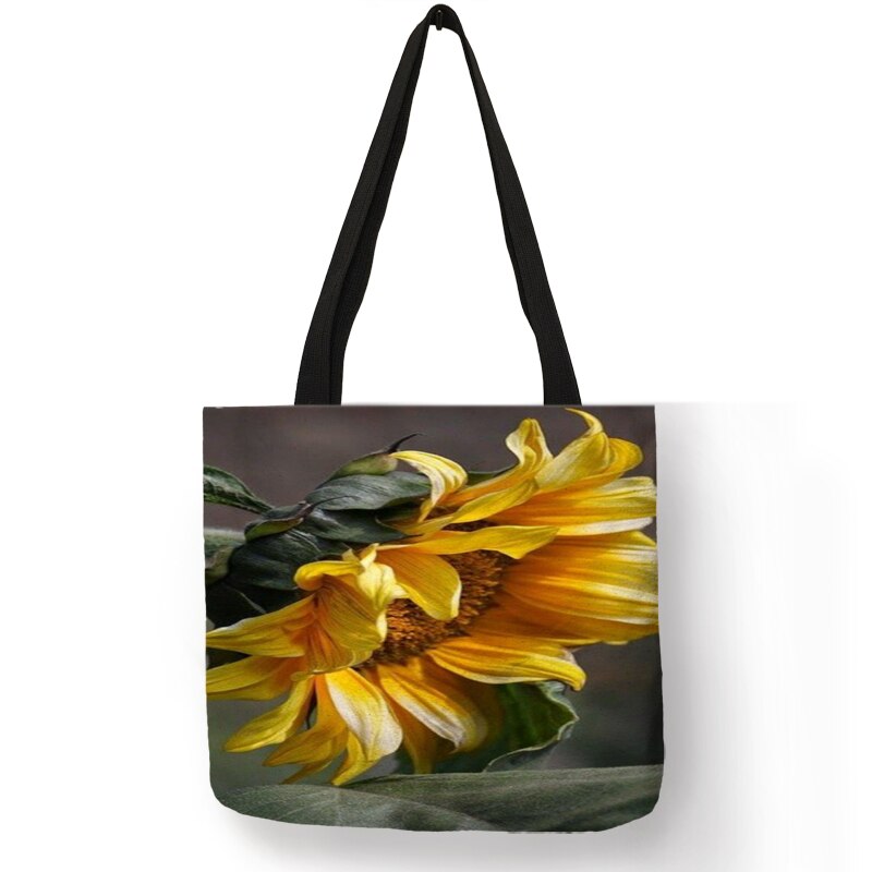 Opvouwbare Herbruikbare Boodschappentassen Voor Vrouwen Mooie Zonnebloem Print Linnen Tote Bag Student School Reizen Schoudertassen Pouch: 007