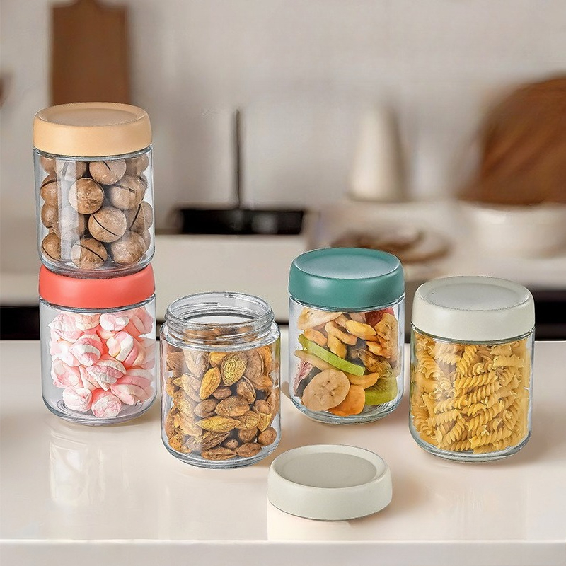 4Pcs Coffee Beans Oats Container Household Moisture-proof Air Extraction Airtight Container Transparent Glass Food Storage Jars