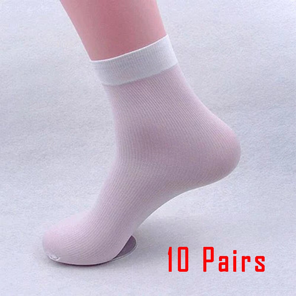 10 par sorte mænds sokker vinter forretning silkeagtige bambusfibersokker afslappet ultra-tynde elastiske mandlige seje sokker