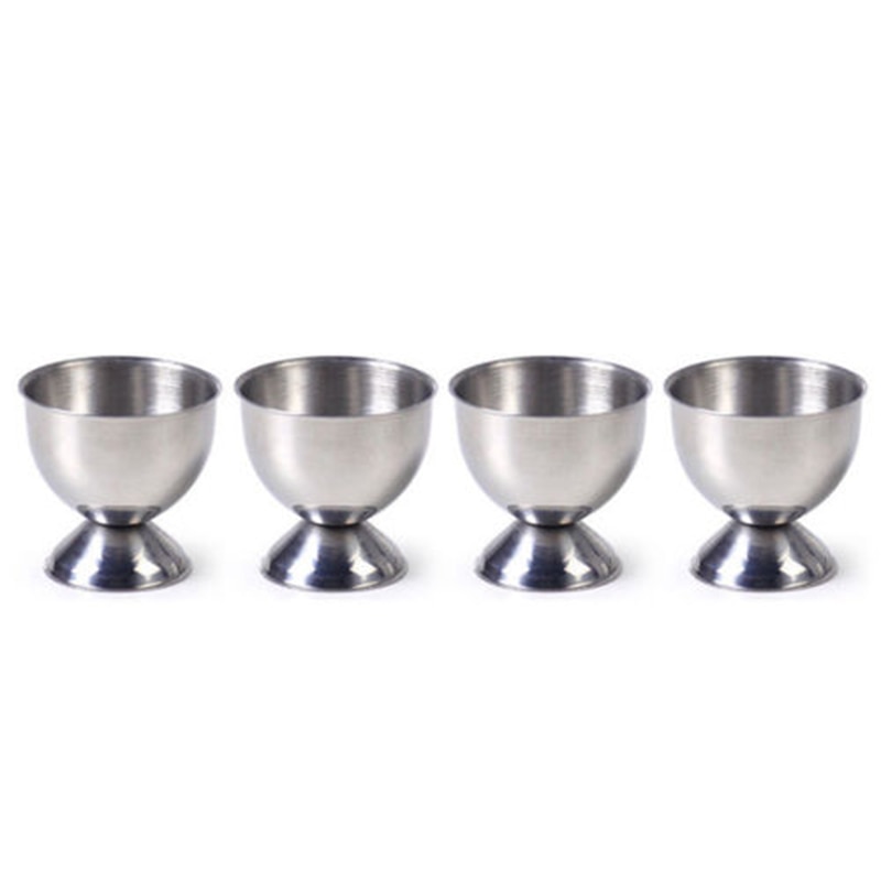4pcs/set Stainless Steel Egg Cups Holder Soft Stand for Boiled Tabletop Cup Kitchen Tool Set Round Silver Eggs Cup Holder