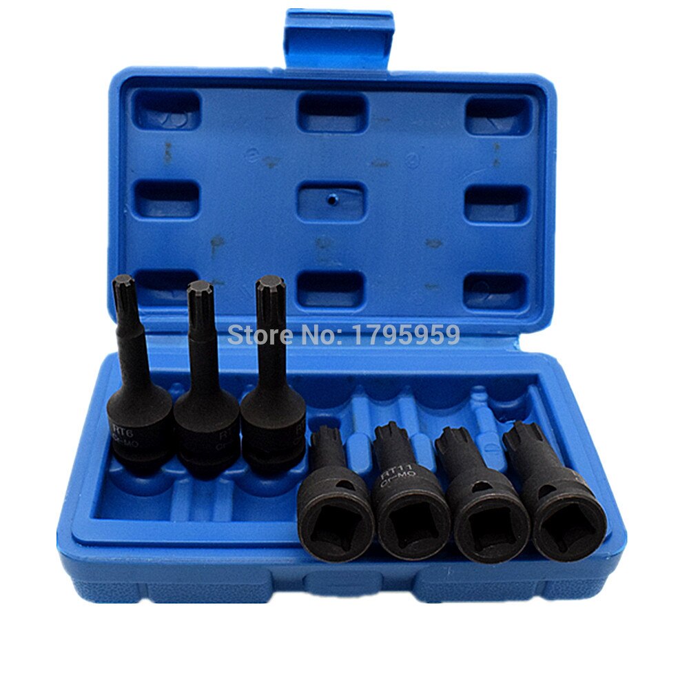 7pc Impact Socket Bit Set 3/8" Square Drive Chrome Molybdenum Steel Ribe Bits Socket Wrench Tool RT6 RT7 RT8 RT10 RT11 RT12 RT13