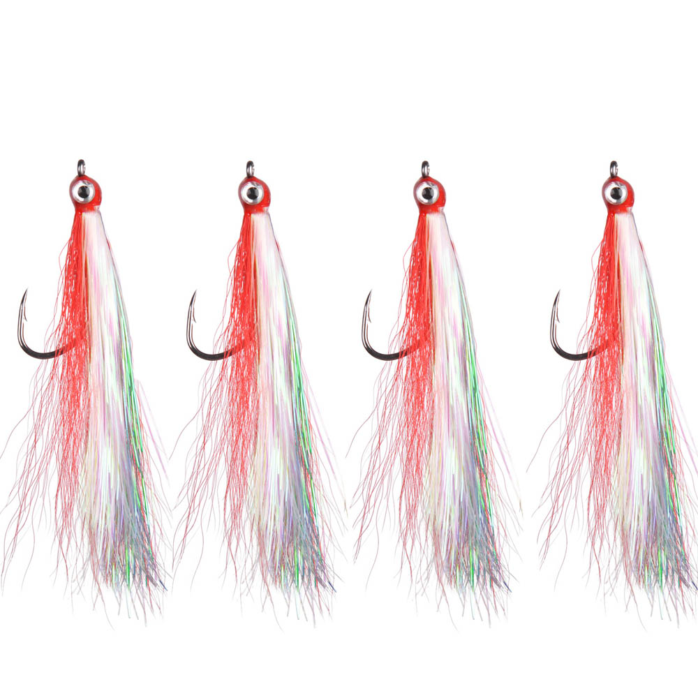 4 Uds moscas de pesca con mosca Streamer Bucktail Teasers anzuelo de pesca anzuelos para moscas trucha salmón lubina Señuelos de pesca con mosca herramientas de aparejos de pesca: Rojo