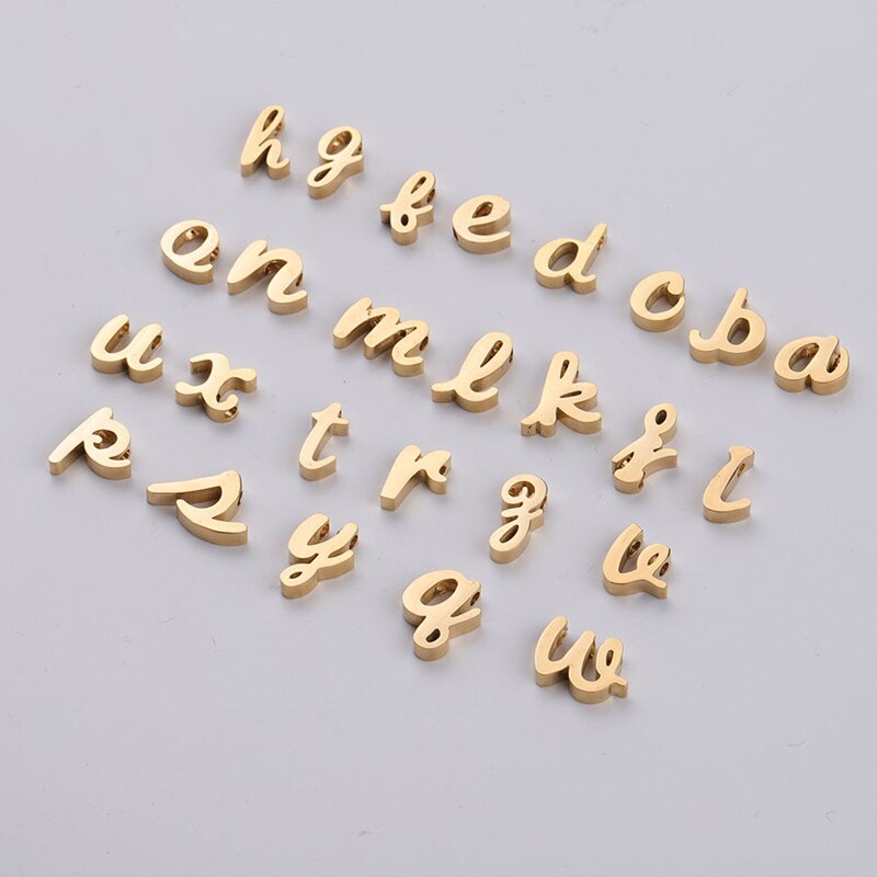 10Pcs Mirror Polished Alphabet Charm Silver Gold Rose Gold Plated Stainless Steel A-Z Lower Case Letter Pendant Can Mix Letters