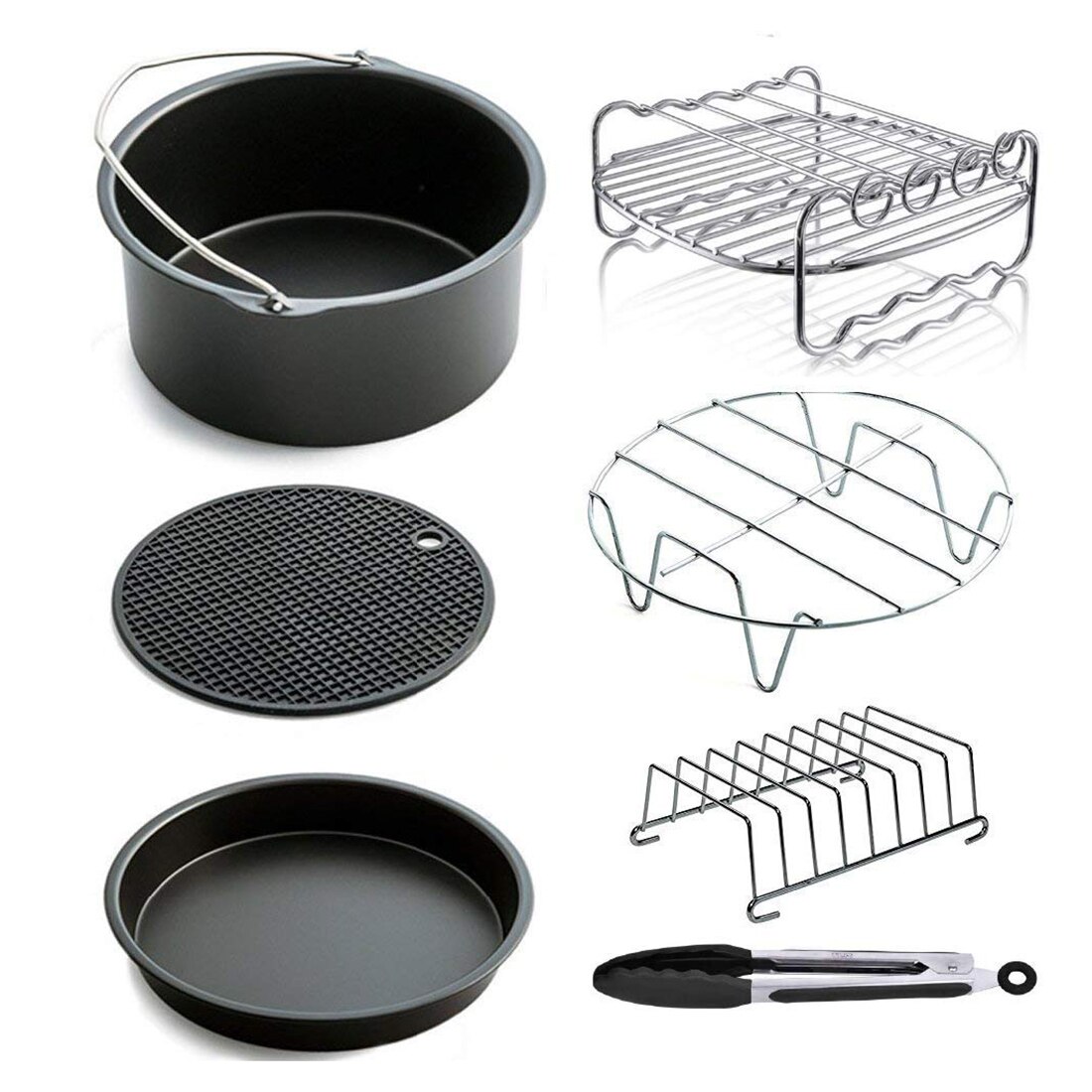 Best Air Fryer Accessories Deep Fryer Universal, Cake Barrel, Pizza Pan,Mat, Skewer Rack, holder Fit all 5.3Qt - 5.8Qt(XL)