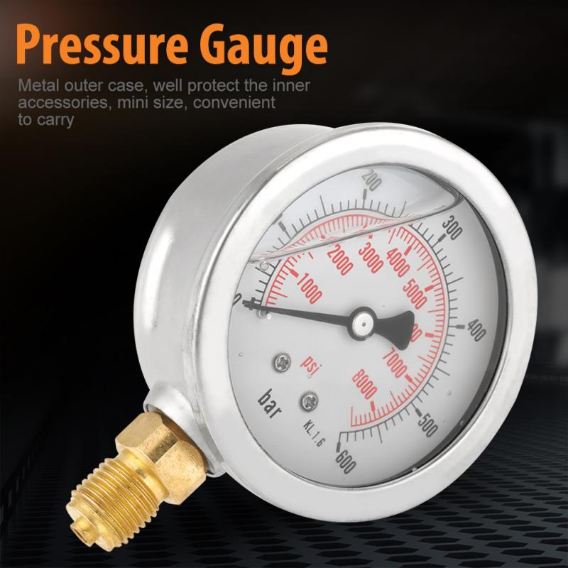 0-600Bar G 1/4" 63mm Metal Dial Hydraulic Water Pressure Gauge Meter Pressure Measuring Tools