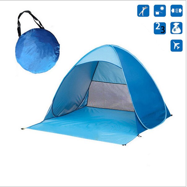 Beach tent boat ultra light folding tent pop-up automatic open tent family travel fish camping shade fishing outdoor ice fishing: Blue