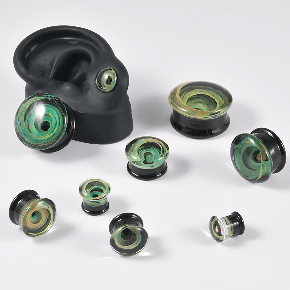 2Pcs Solid Glass Jellyfish Swirl Clear Oil Painting Vortex Ear Plugs Ear Tunnels Gauges Lobe Piercing Jewelry Women Men