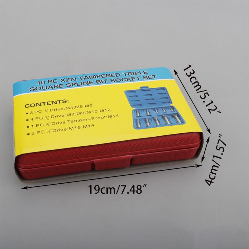 10 Pcs XZN 12 Point Triple Square Spline Bit Socket Set Tamper Proof with Case