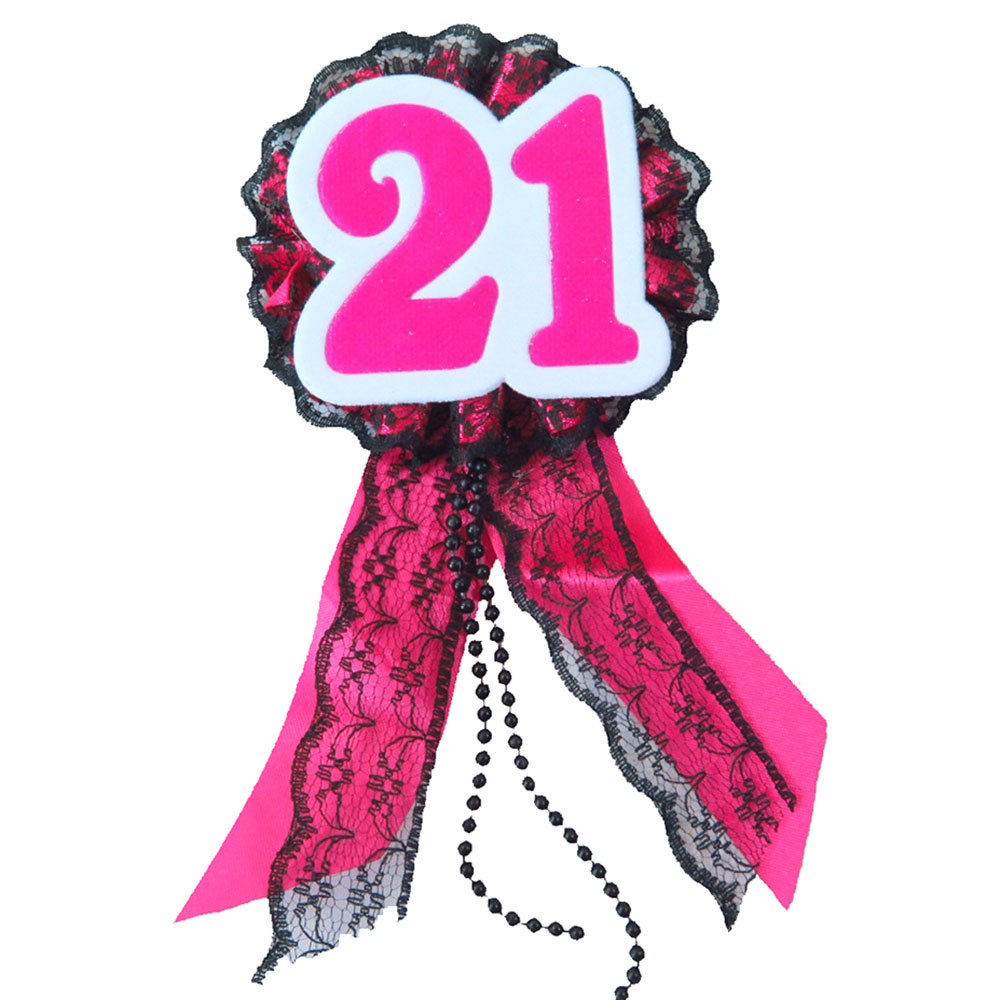 Roze Kant Lint Badge Nummer Plaque Knop Gelukkige Verjaardag 21 30 40 50 Volwassen Aniversary Pin Glitter Heldere Roze Broche