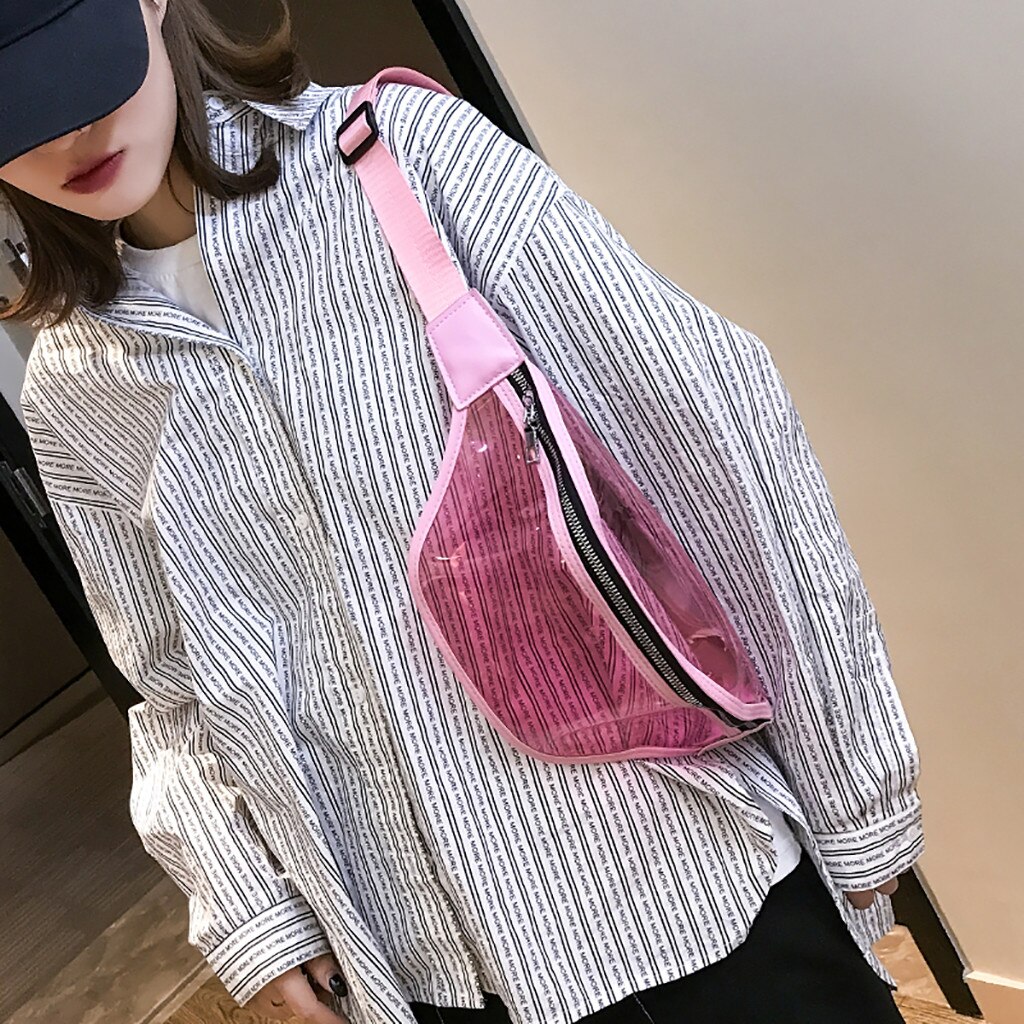 Holographische Taille Taschen Frauen Fanny Pack Weiblichen Gürtel Tasche Transparent Brust Tasche PVC Wasserdichte Umhängetasche Rosa Telefon Beutel #35