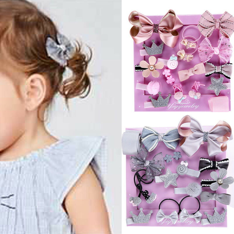 nette 18Pcs Kinder Baby Mädchen Süße Prinzessin Gummiband Bogen Haar Clips Blume Haarspange Pins