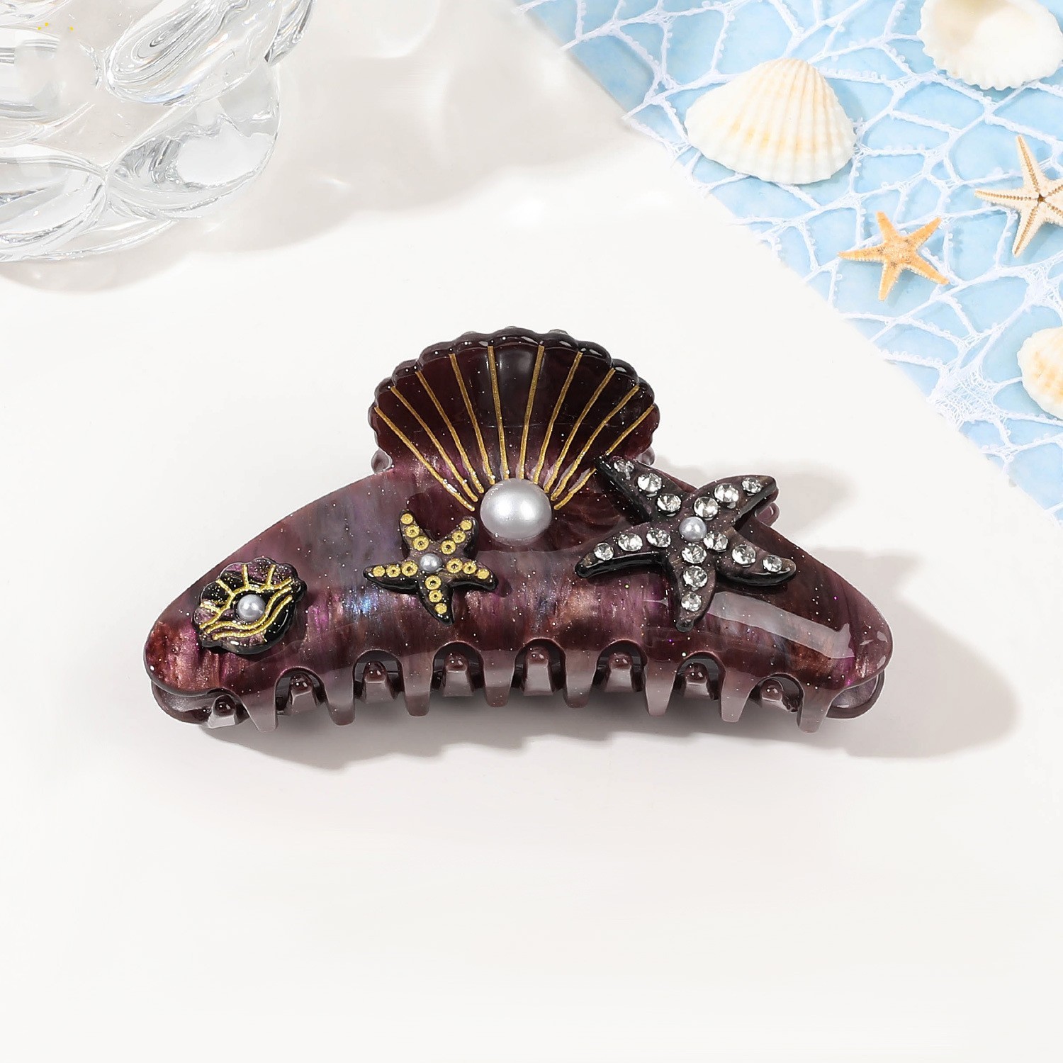 YHJ-garra para el pelo de estrella de mar para mujer, pinza para el pelo de acetato con diamantes de imitación, joyería de vacaciones, pinzas para el pelo, accesorios para el cabello: Multicolor