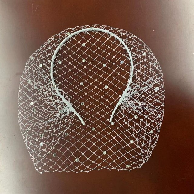 Hvidt pandebånd slør strass hårspænde til brude fuglebur ansigt netmaske hår tilbehør slør charmerende til bryllup fascinator: Stil -1 hvid